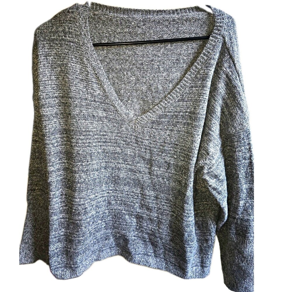 womens 3XL Gray V-Neck Pullover Knit Sweater Polyester Solid